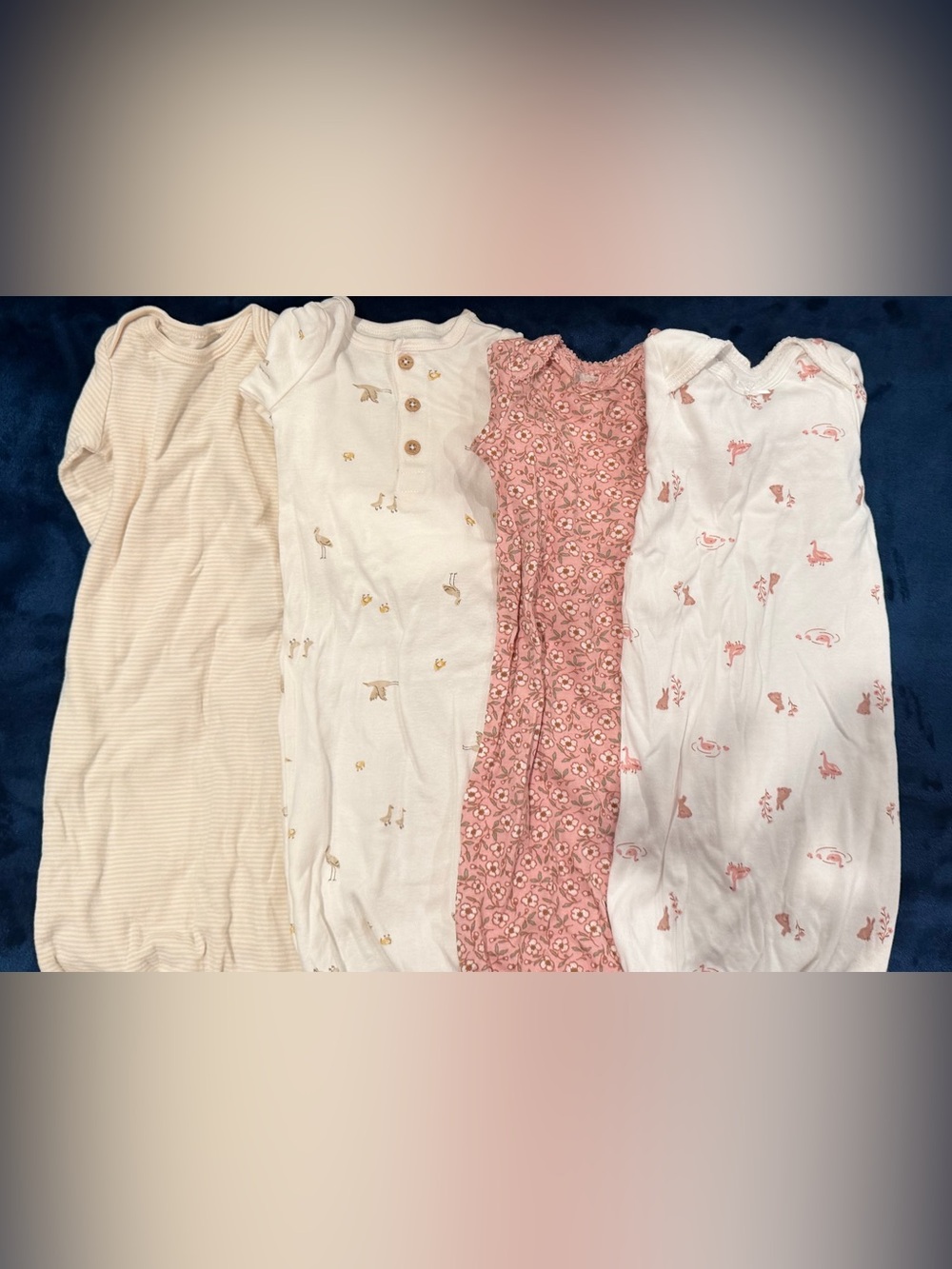 Bundle of 4 Carter's Girls Pink White Cream Floral & Animal Sleep Gowns NEWBORN